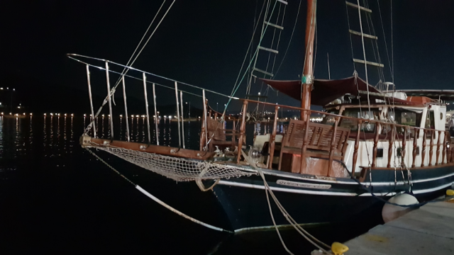 Queen Bee in Argostoli Harbour